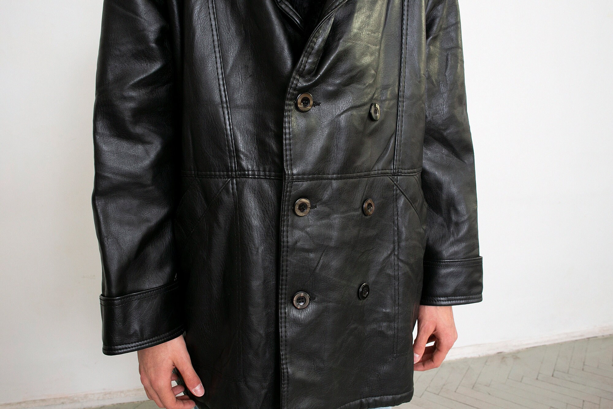 ジャケット・アウター vintage 90s D'URBAN leather half coat Vintage 90s Black Leather Jacket Sherpa - Etsy UK