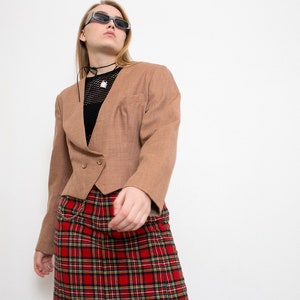 Vintage 90s Cropped Blazer Jacket Light Brown Preppy image 6