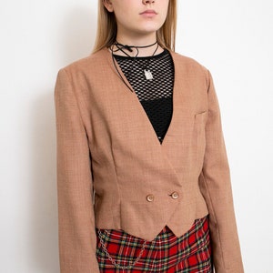 Vintage 90s Cropped Blazer Jacket Light Brown Preppy image 8