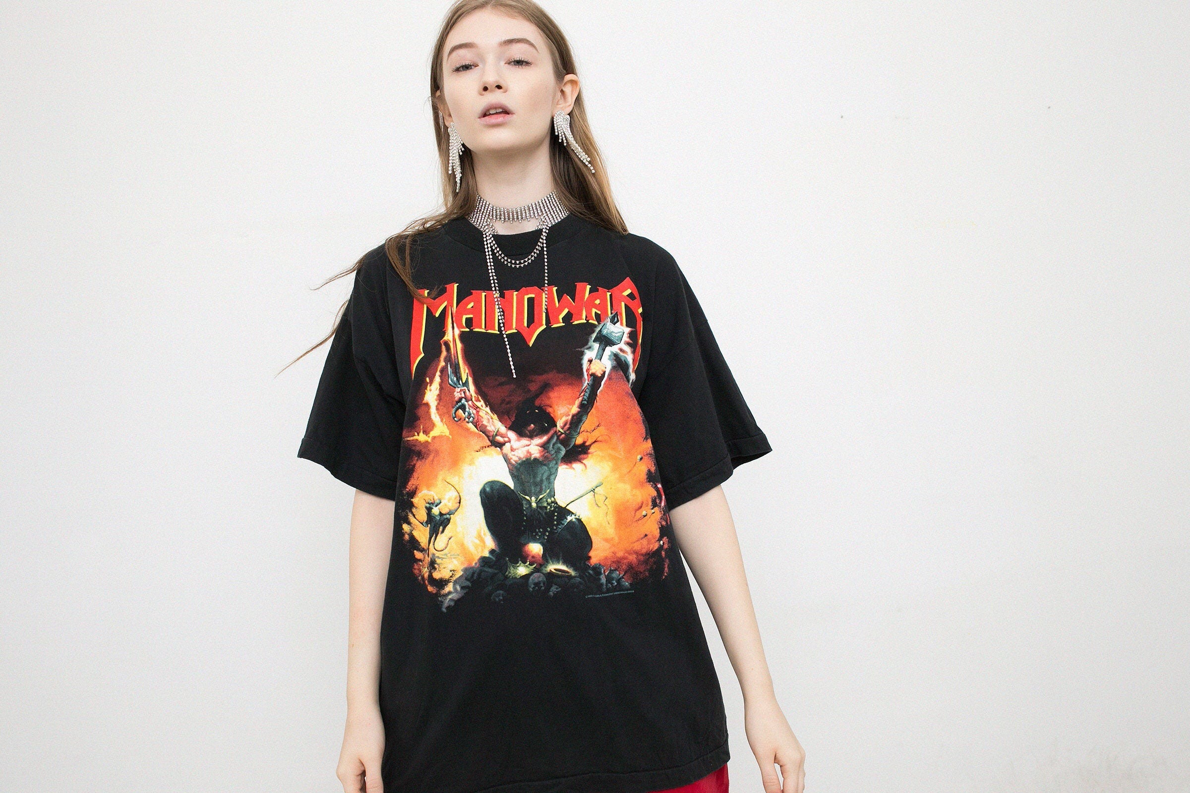 Vintage Manowar T-shirt Black Red 