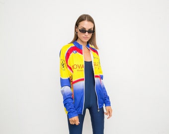 Vintage Track Jacket Racing Bicycle Logo Jersey Colorful Multicolored Racer Print Windbreaker Relaxed Unisex Retro Streetwear Raver Y2K 90s.