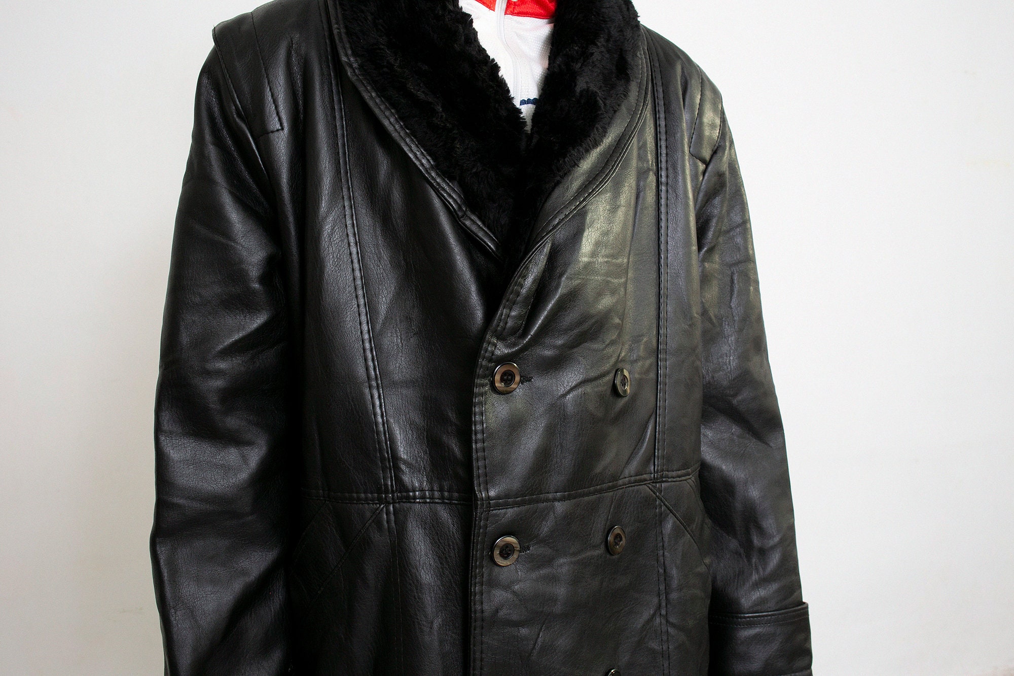 Vintage 90s Black Leather Jacket Sherpa - Etsy Israel