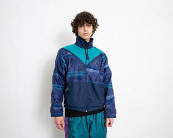 Vintage Y2K Track Jacket Blue Windbreaker Printed Streetwear