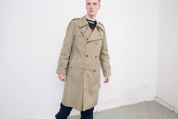 Vintage Olive Green Classic Trench Coat Double Bre