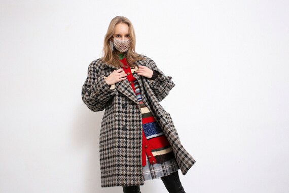 Vintage Pea Coat Grey Houndstooth Short 