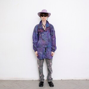 Vintage Purple Jacket Quarter Zip Ski Green Text Details Abstract Windbreaker Light Puffer Jacket Unisex All Season 90s Y2K.