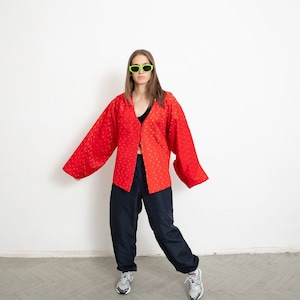 Vintage Cheongsam Blazer Jacket Red Mandarin Light 90s