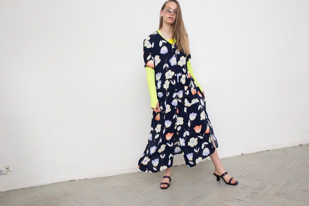 Vintage Floral Dress Midi Cottagecore Tea 90s - Etsy