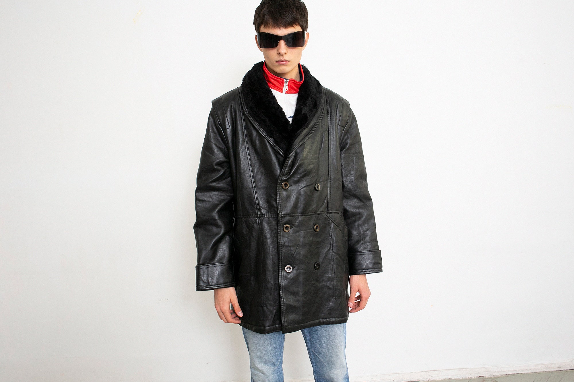 Vintage 90s Black Leather Jacket Sherpa - Etsy Israel
