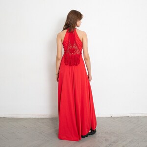 Vintage 80s Long Dress Red Embroidery Prom image 3