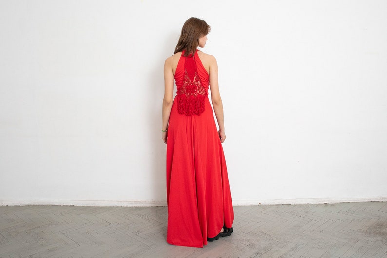 Vintage 80s Long Dress Red Embroidery Prom image 3