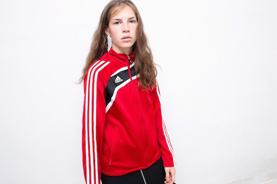 black adidas track jacket with red stripes