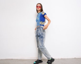 Vintage Acid Wash Jeans Baggy Blue Denim High Waisted 80s 90s