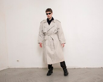 Vintage Trench Coat Men Cream Beige 