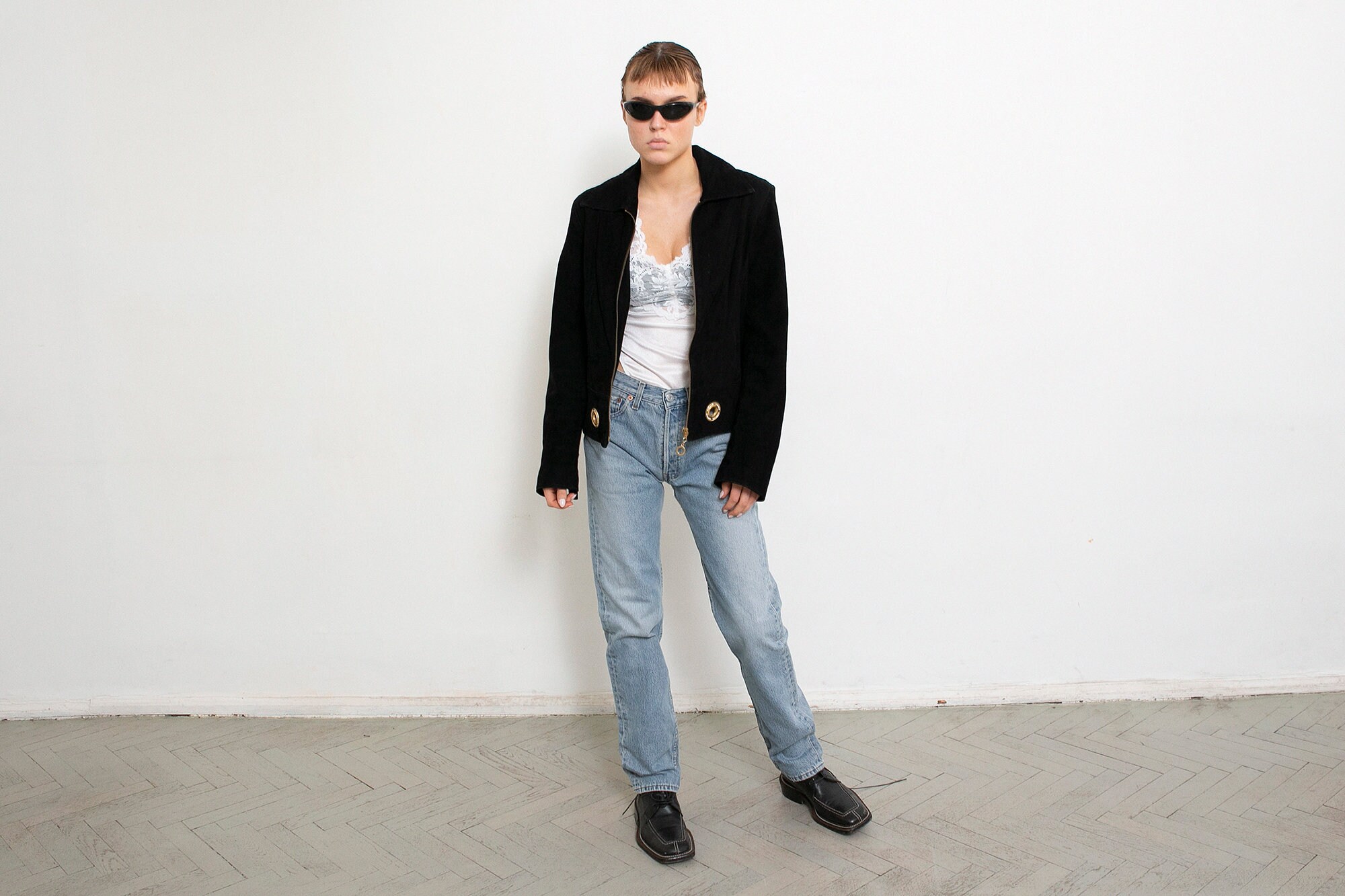 ヴィンテージ スエード レザー ジャケット ブラック ブレザー