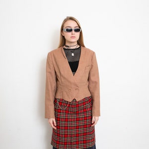 Vintage 90s Cropped Blazer Jacket Light Brown Preppy image 5