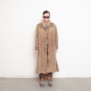 vintage Shearling Sheepskin Manteau Cuir Daim Long Marron années 80