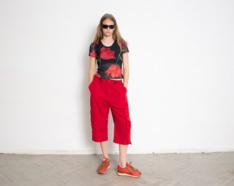 Vintage Y2K Parachute Capri Cargo Pants Red