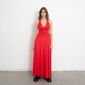 Vintage 80s Long Dress Red Embroidery Prom image 2