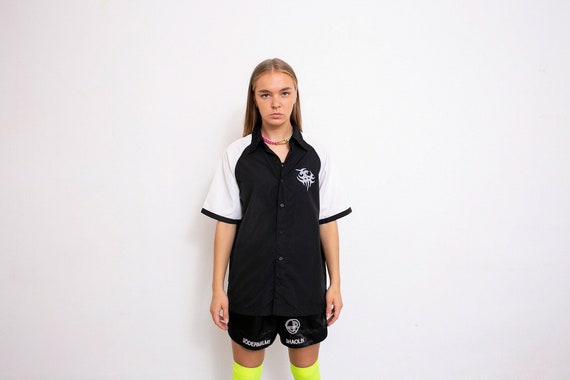 Vintage Bowling Shirt Black Tribal 