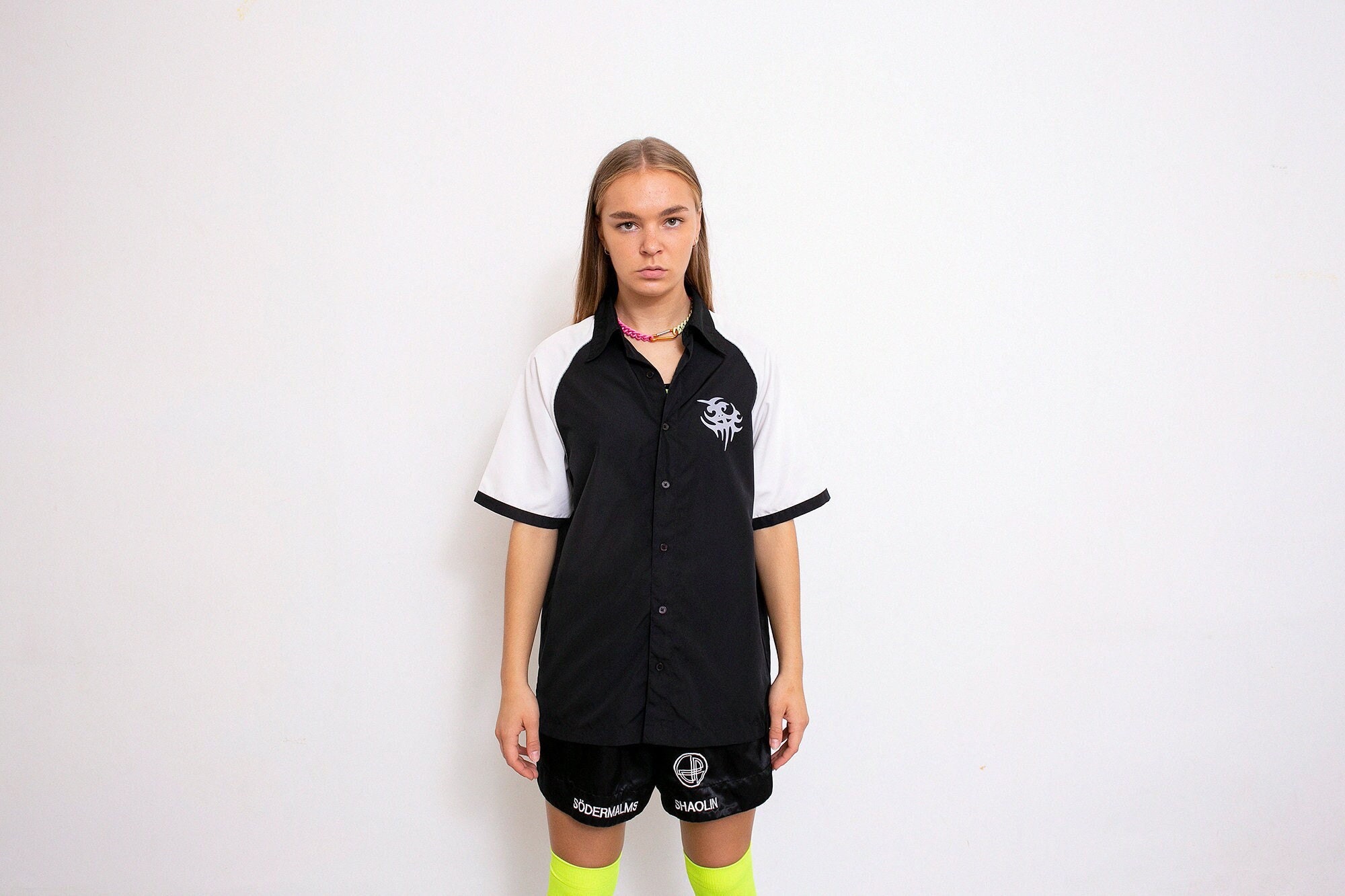 Vintage Bowling Shirt Black Tribal 