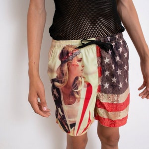 Vintage Mens Shorts American Flag Swim Athletic 90s