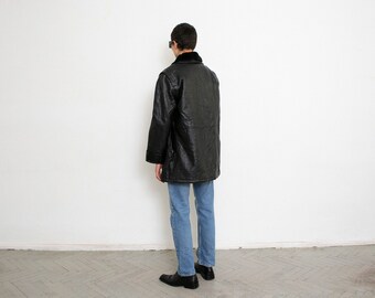 Vintage 90s Black Leather Jacket Sherpa - Etsy Hong Kong