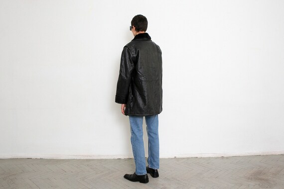 Vintage 90s Black Leather Jacket Sherpa - Etsy Hong Kong