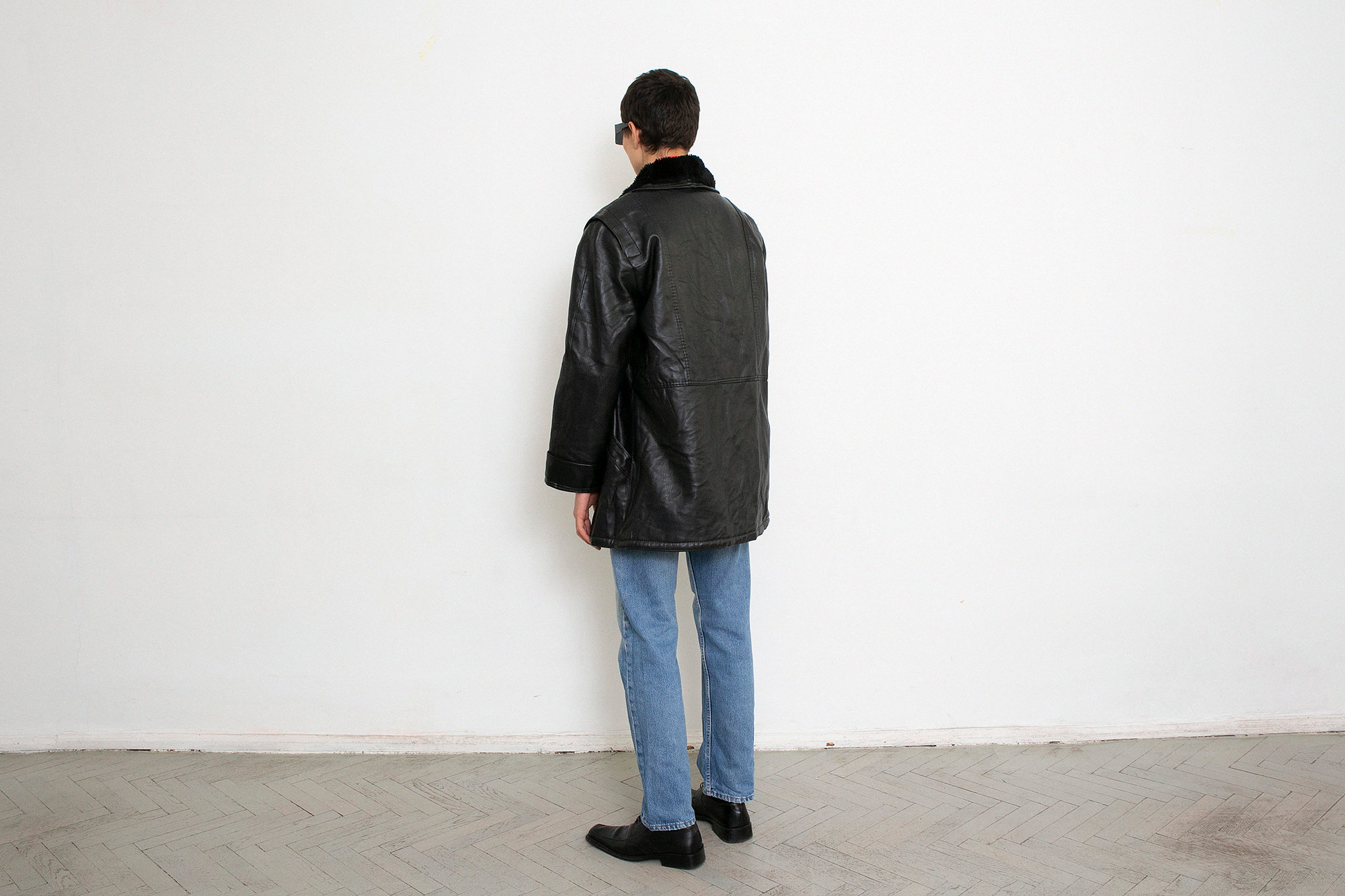 ジャケット・アウター 90s   jeans leather jacket Vintage 90s Black Leather Jacket Sherpa - Etsy UK