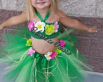 Hula girl Luau tutu outfit set, Birthday Hula girl, Hawaiian tutu outfit set, Birthday Luau, leis, lei  --- FREE SHIPPING ---