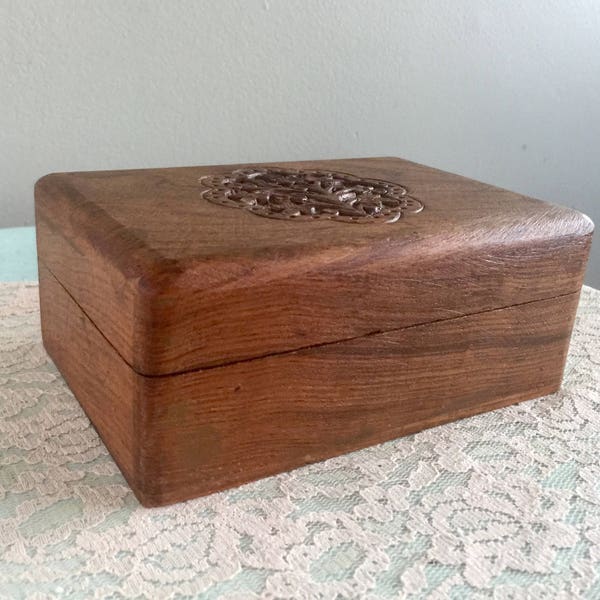 Vintage carved wooden box Indian simple wood stash box