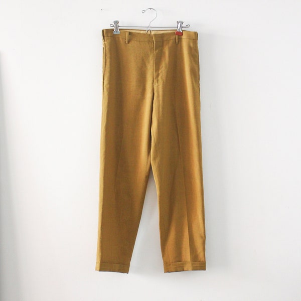 Vintage 1960s Mustard Brown Cuffed Slacks by h.i.s / Naturals Press Free by h.i.s / High Waist Tan Brown Pants / Chinos / Small
