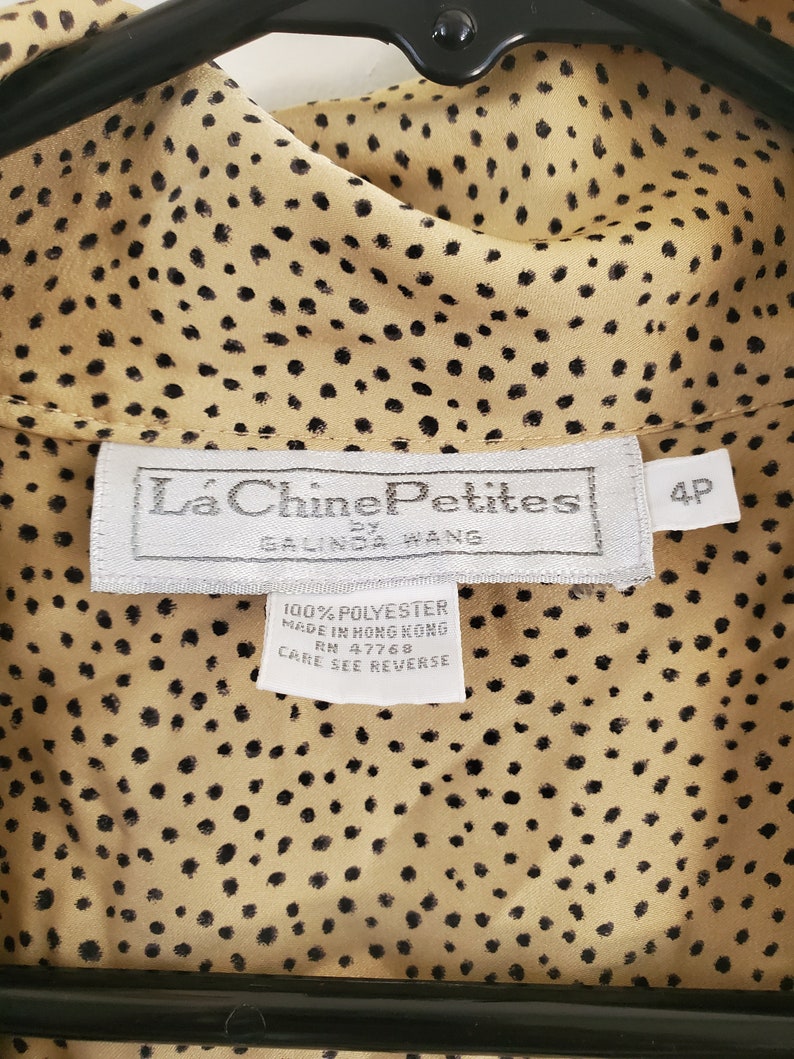 Vintage 1980s Cheetah Print Secretary Blouse by La Chine by Galinda Wang / Tan and Black Polka Dot 80s Shirt / Small image 7