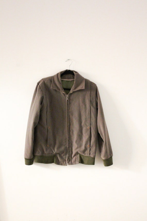 Vintage 1950s 1960s Army Green Faux Suede Bomber J