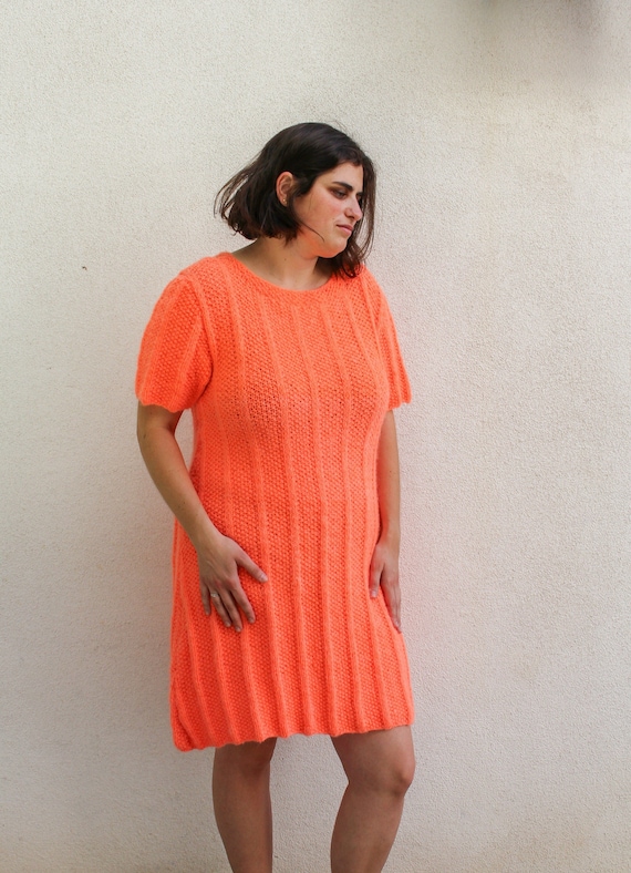 Vintage 1960s Peachy Orange Babydoll Crochet Dress