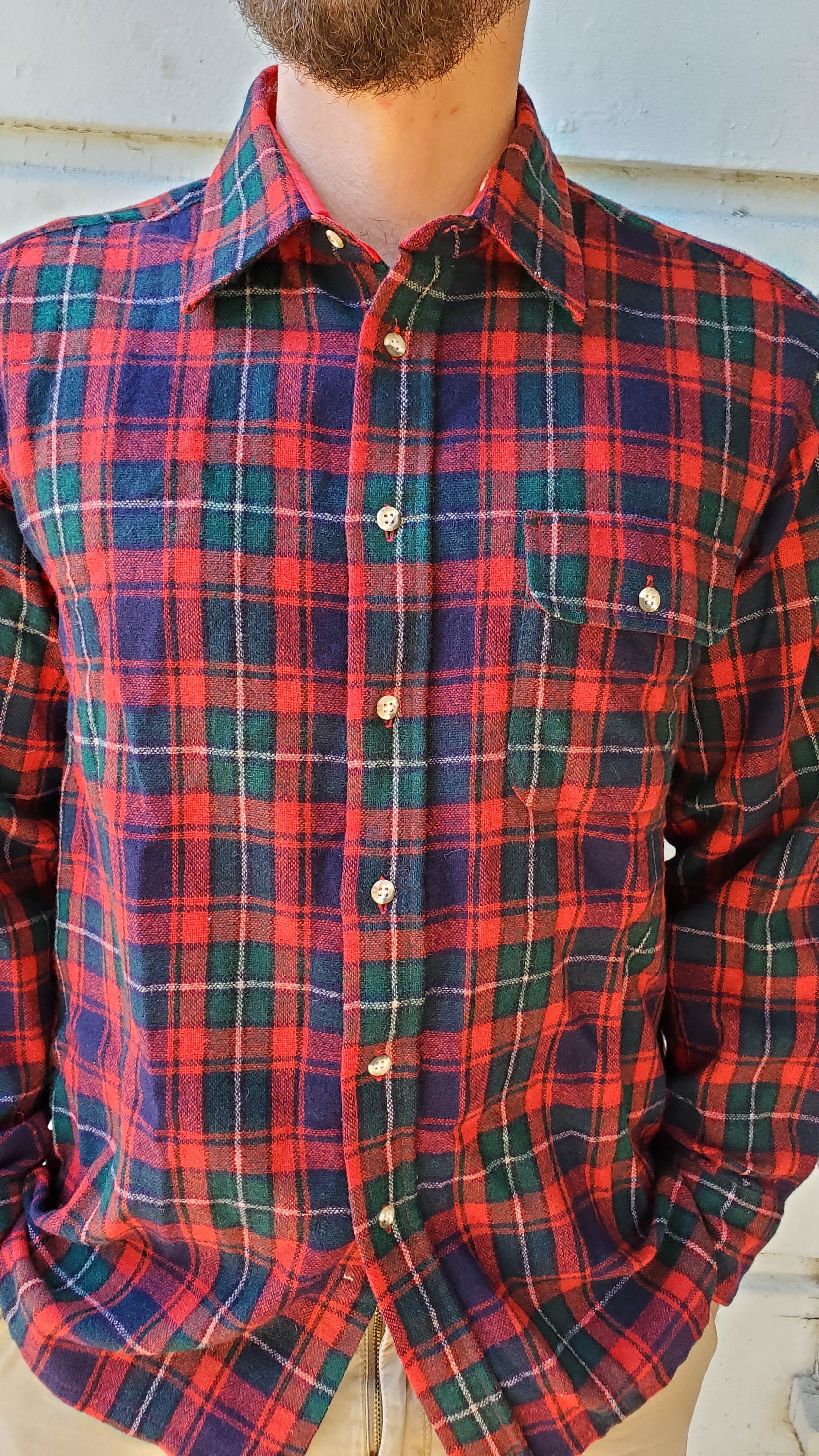 Vintage 1970s Red and Green Plaid Men's Wool Flannel by JG | Etsy