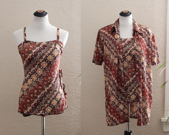 Dope Vintage 1970s Brown Skirted Swimsuit w/ Match