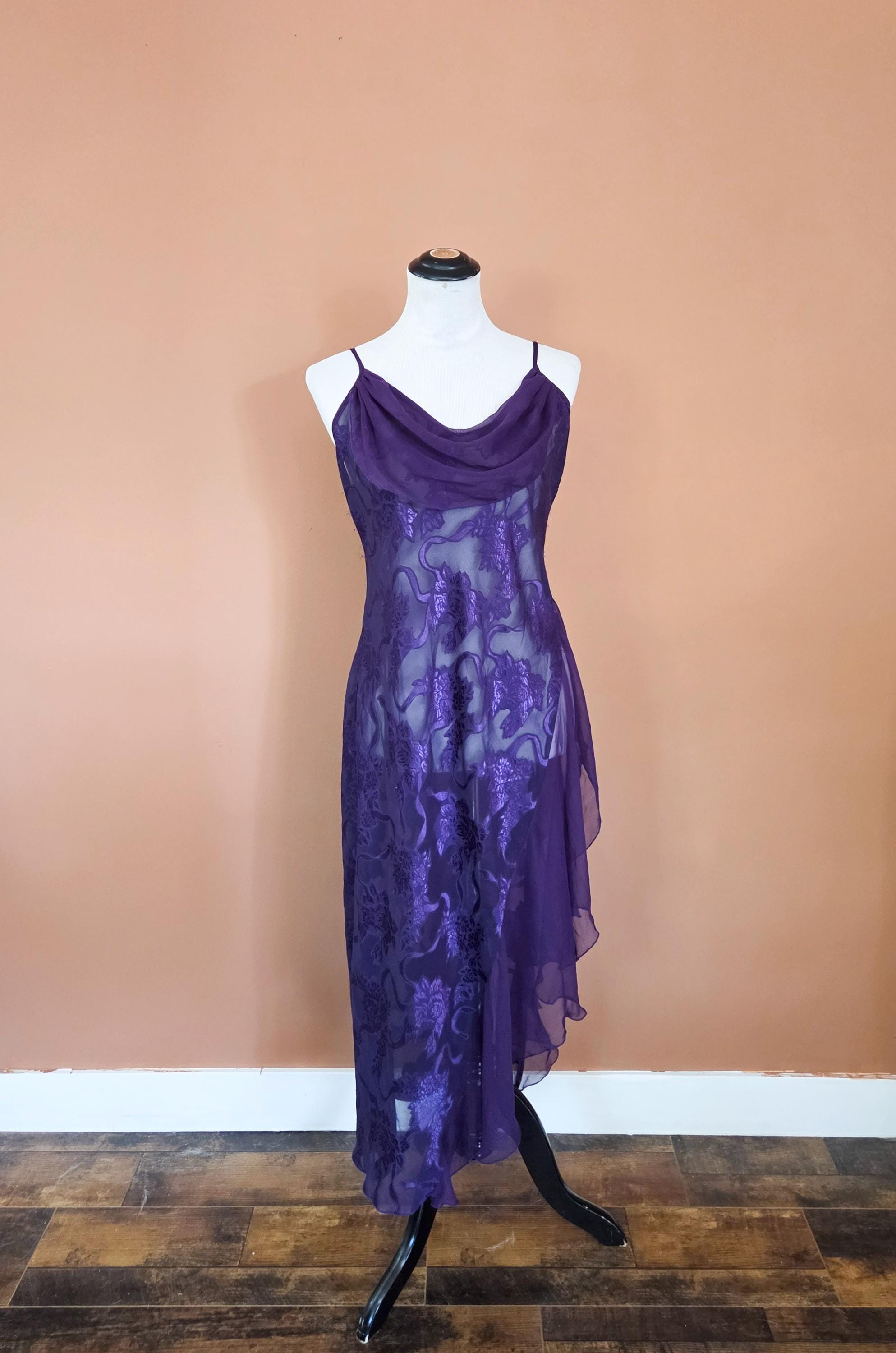 chinese dress ladies 1990s Victoria's Secret Black Devor Silk Burnout Velvet Slip Dress (M   Toots Vintage