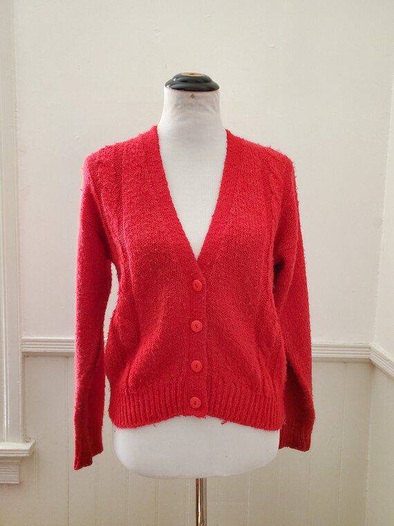 Vintage 1980s Cherry Red Small Cardigan Sweater by Victoria | Etsy