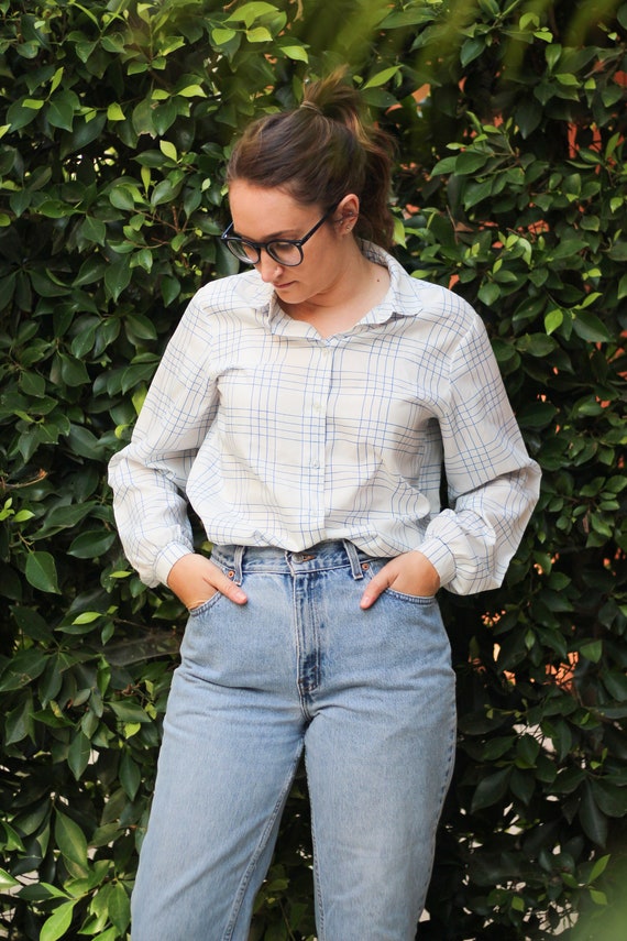 Vintage 1980s White and Blue Striped Secretary Bl… - image 5