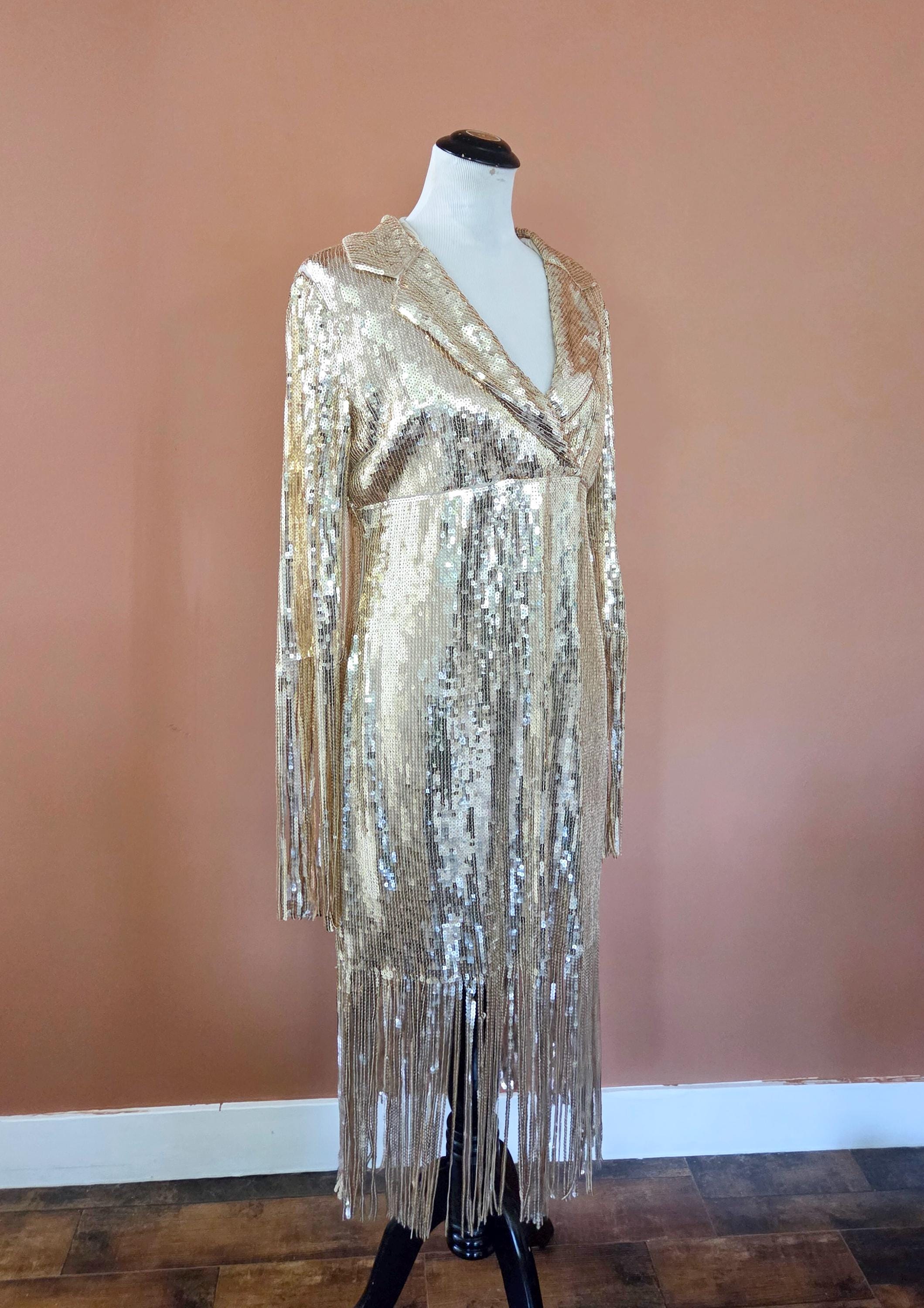 silver cowgirl dress Vintage Y2K City Triangles Metallic Silver Black Cowgirl Fringe Dress  Dollskill