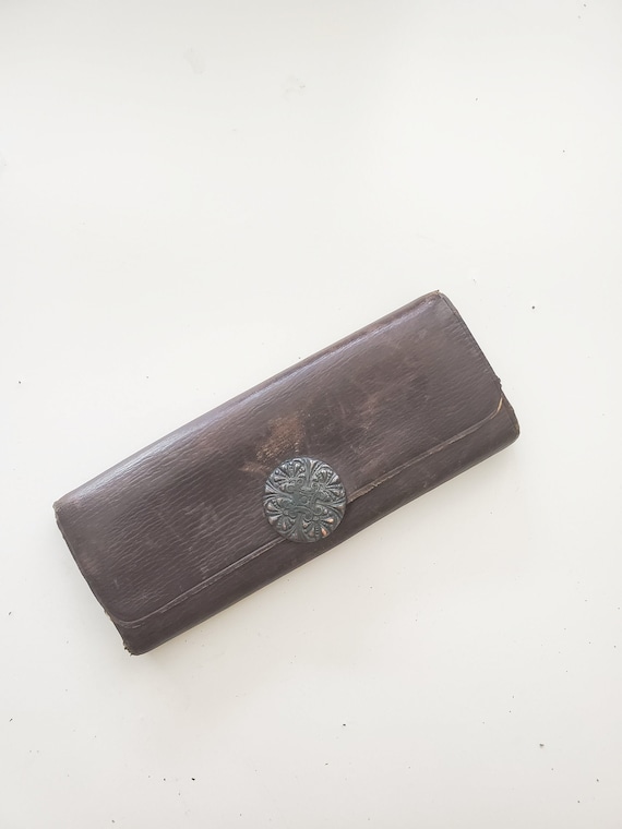 Antique Victorian 1890s 1900s Brown Leather Wallet / … - Gem