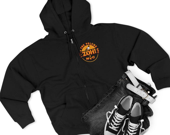 Turn The Volume Up! Zip Hoodie | Zoho NYC Logo