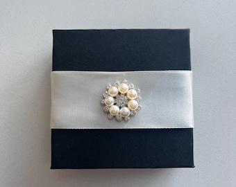 Pearl Rhinestone Gift Box Set: Ivory Ribbon Jewelry Boxes