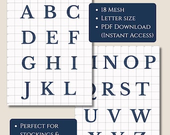 3” Everyday Needlepoint Alphabet | A–Z Letters | 18 Mesh Stitch Chart PDF | Monogram Sampler | Needlepoint Stocking Personalization