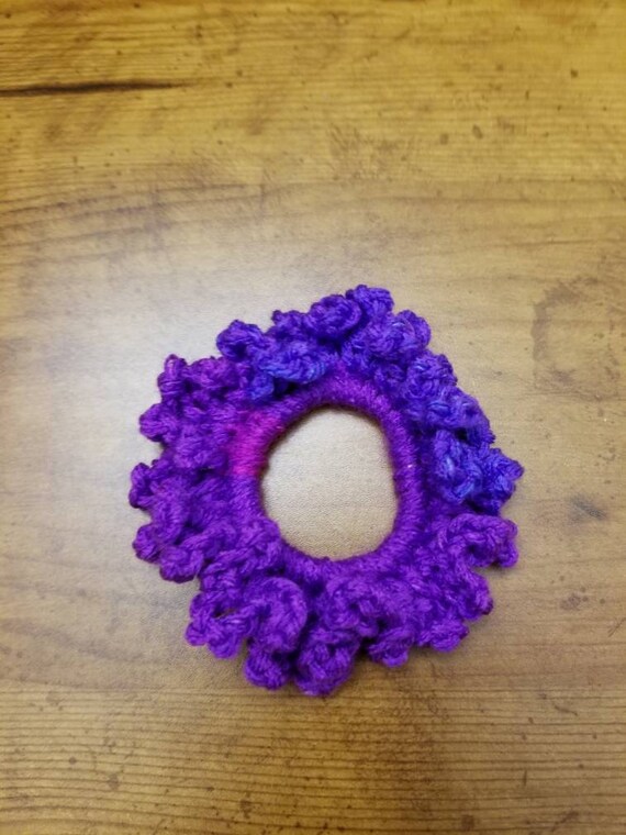 Purple Ruffled Crocheted Hair Scrunchie Etsy