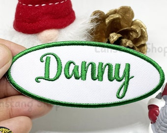 Embroidered name patch,Custom Name Patch,Retro Name Tag ,Garage Name Tag, Uniform White name patch,Oval Mechanic Name Patch,Iron On Name Tag