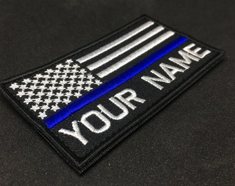 CUSTOM NAME TEXT THIN BLUE LINE RED LINE POLICE PATCH 5 X 1"  P126
