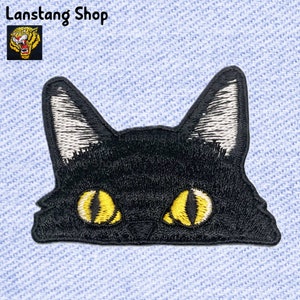 Black Cat Embroidered Iron-On Patch: Funny Animal Applique