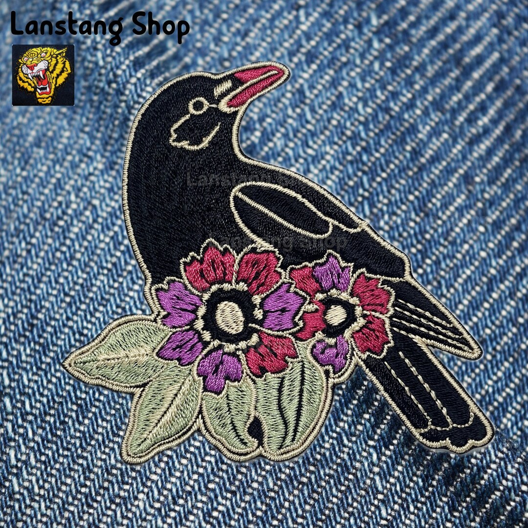 Raven and Floral Embroidered Iron on Patch - 10x8 Cm - Etsy